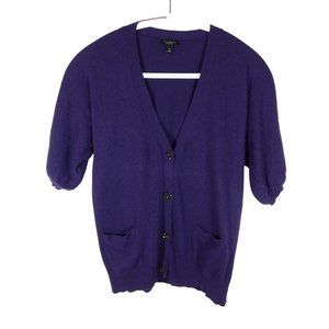 TALBOTS Jeweled Button Cardigan Sweater Size S Purple Cashmere Angora Lambswool